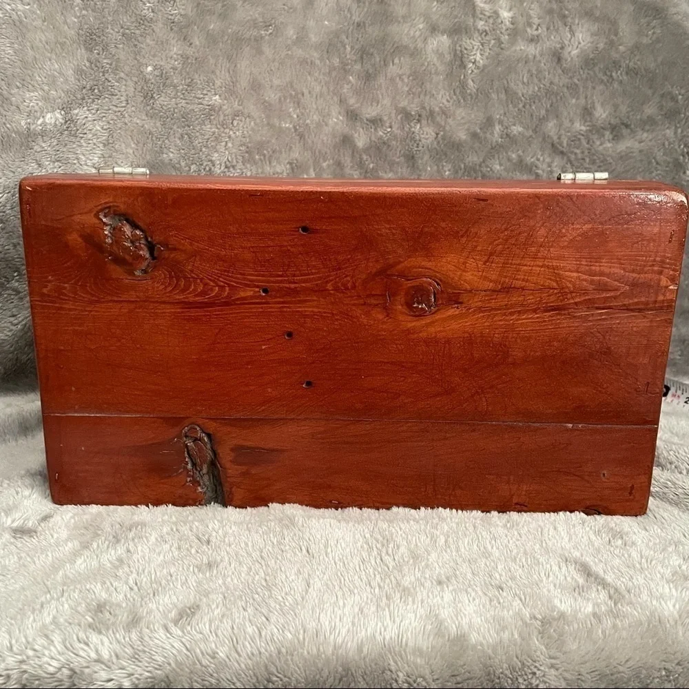 Large Handcrafted Solid Wood Jewelry Chest Mirror Lid Green Felt Lined 13